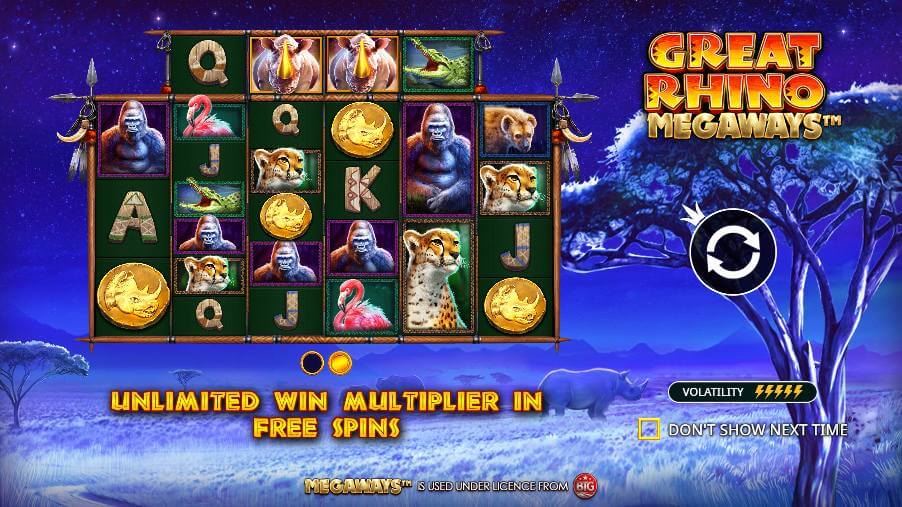 مراجعة لعبة من Great Rhino Megaways pragmatic play في كازينو الإمارات