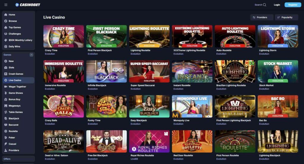 في كازينو CasinoBet ألعاب الطاولة اللايف