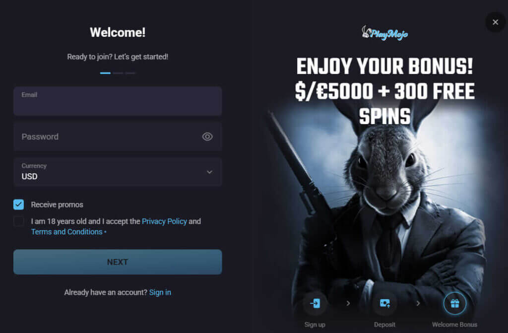 كيفية التسجيل في كازينو PlayMojo