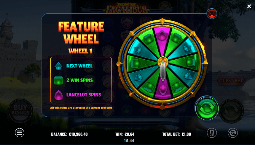 Towering Pays Excalibur Feature Wheel - Emirates Casino Slot Review