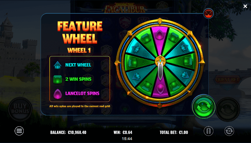 Towering Pays Excalibur Feature Wheel - Emirates Casino Slot Review - Emirates Casino Slot Review - UAE Casinos Slots