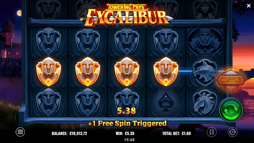 Towering Pays Excalibur Free Spins - Emirates Casino Slot Review