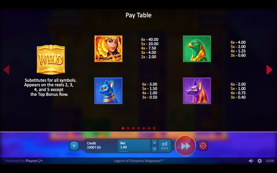 Legend of Cleopatra Megaways Pay Table
 - Emirates Casino Slot Review