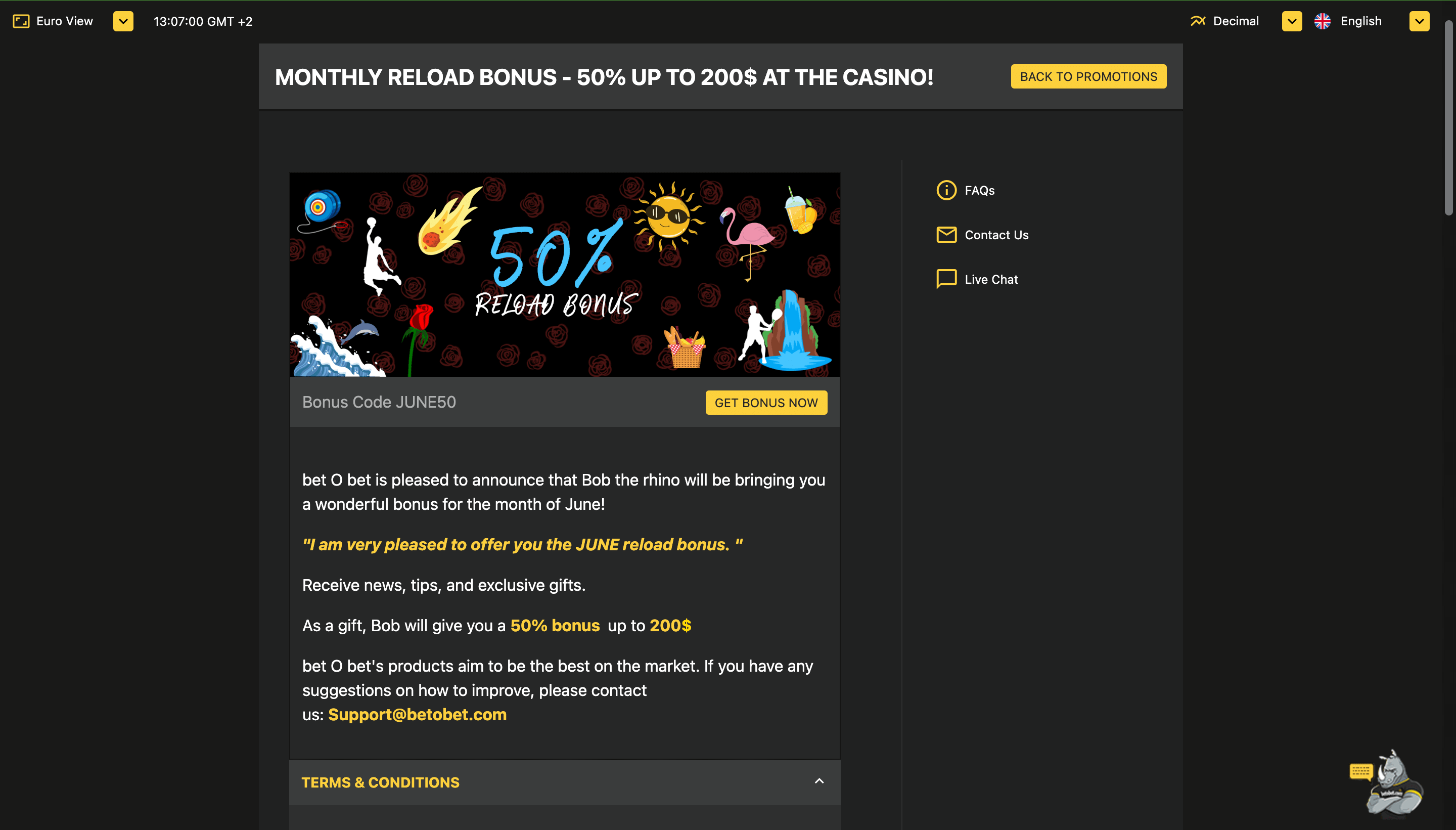 BetOBet Reload Bonus- Emirates Casino Online Casino Bonus Guide