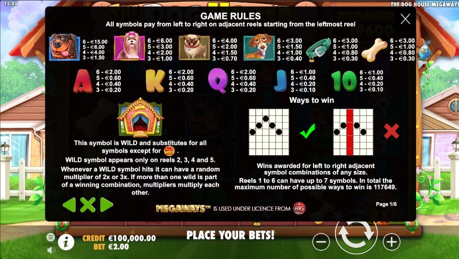 The Dog House Megaways Paytable - Emirates Casino Slot Review