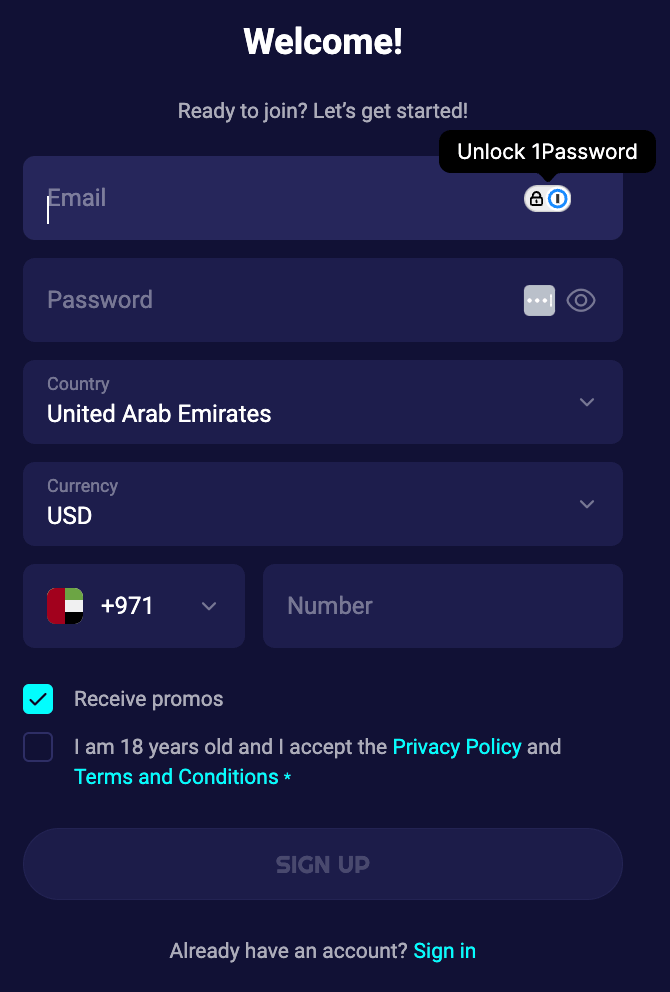 Sign Up at SpinJo Casino