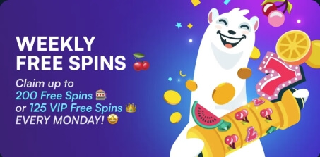 weekly free spins claim up to 200 free spiins of 125 vip free spins at wild.io