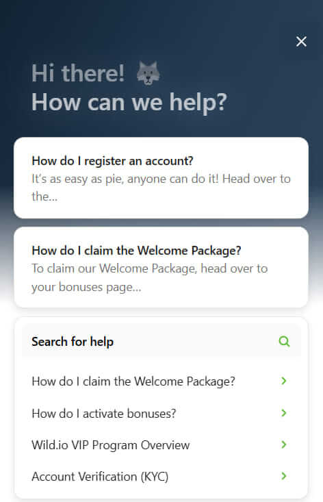 Contacting Customer Support at Wild.io