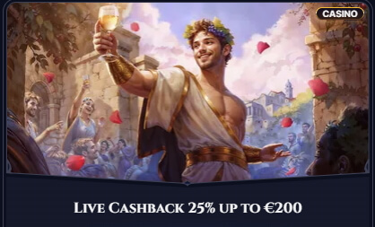 live cashback 25% up to $ 200 at Cazeus