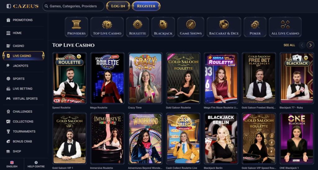 Live casino games you can play at Cazeus