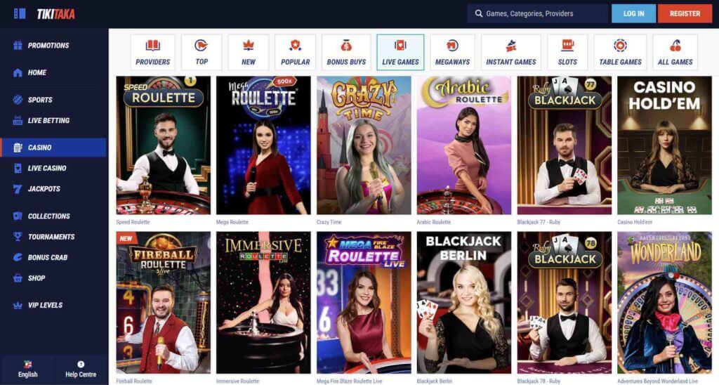 Live casino games at TikiTaka UAE