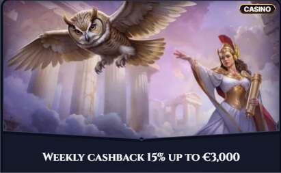 weekly cashback 15% up to $3000 at cazeus