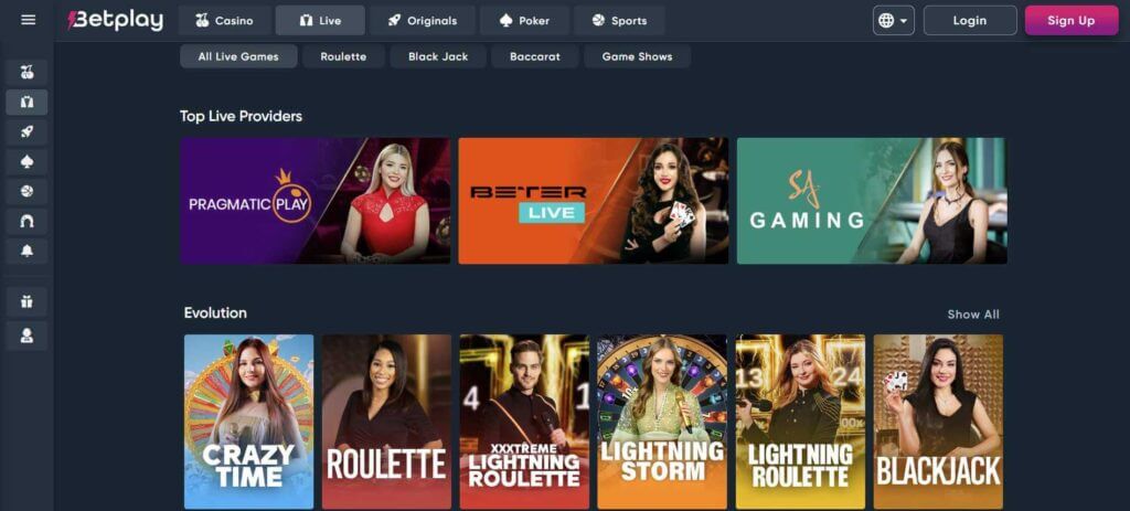 live dealer titles at Betplay UAE casinos