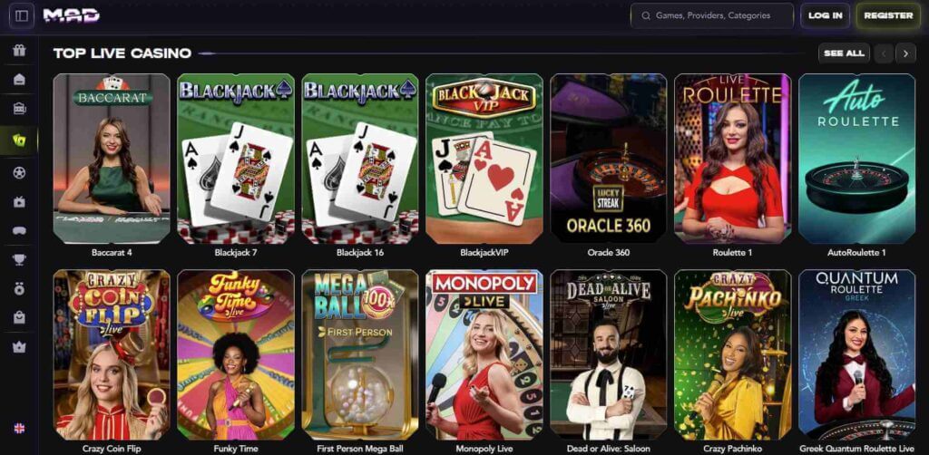 Madcasino top live dealer games UAE casinos