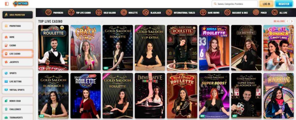 UAE casinos Wyns Casino live dealer tables