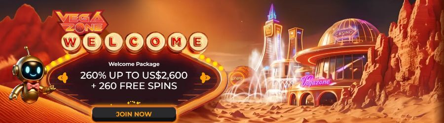 Welcome Bonus at VegaZone up to $2,600, plus 260 free spins
