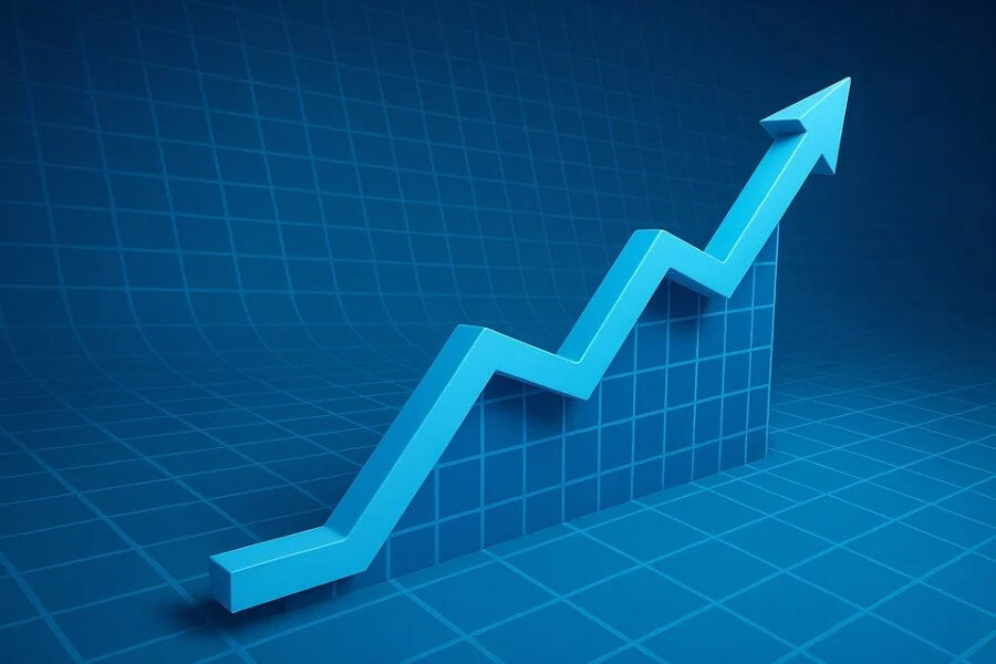 Rising arrow showing steady growth.