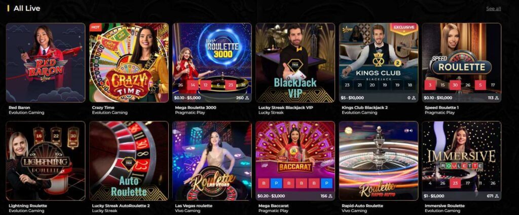 Live dealer tables at GoldiWin