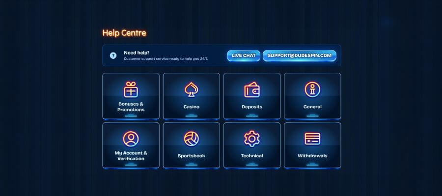 DudeSpin Customer support