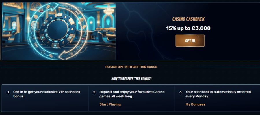 cashback bonus at Golazzo casino