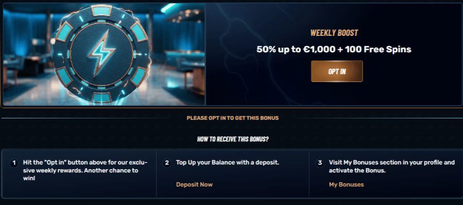 Weekly reload bonus at Golazzo casino